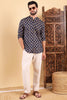 Ethnic Bay Blue Cotton Floral Printed Straight Short Kurta For Men MSKU1005BLU