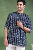 Ethnic Bay Blue Viscose Rayon Chevron Printed Straight Short Kurta For Men MSKU1006BLU