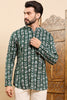 Ethnic Bay Green Viscose Rayon Chevron Printed Ethnic Straight Short Kurta For Men MSKU1006GRN