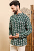 Ethnic Bay Green Viscose Rayon Chevron Printed Ethnic Straight Short Kurta For Men MSKU1006GRN