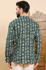 Ethnic Bay Green Viscose Rayon Chevron Printed Ethnic Straight Short Kurta For Men MSKU1006GRN