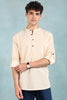 Ethnic Bay Off White Cotton Geometric Printed Straight Short Kurta For Men MSKU1007WHT