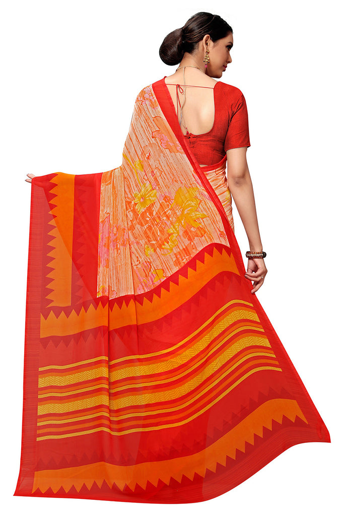 Orange Georgette Printed Saree With Blouse Piece PC1126