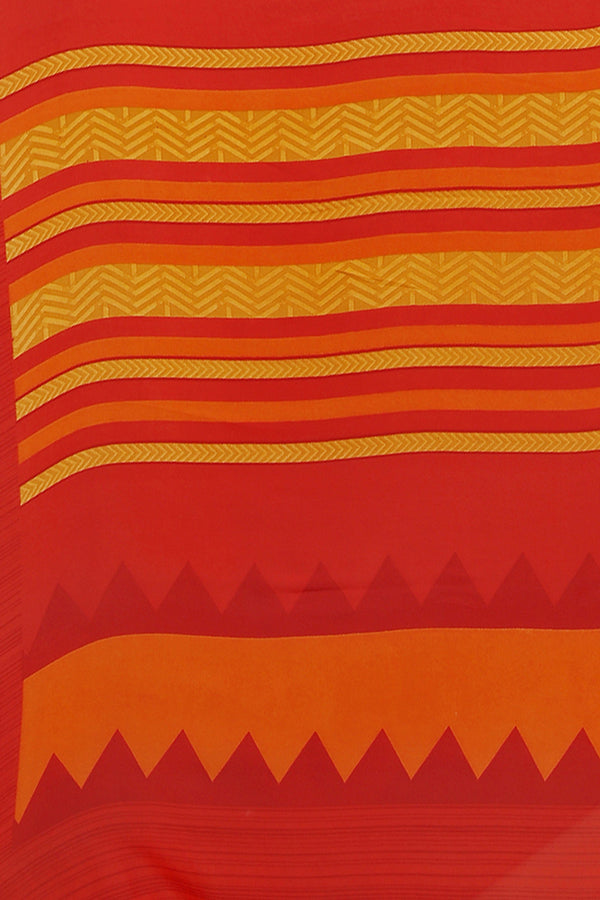Orange Georgette Printed Saree With Blouse Piece PC1126