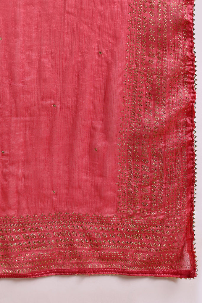 Rose Poly Silk Solid Yoke Design Kurta Trousers With Dupatta PKSKD1579