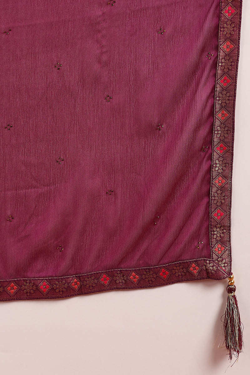 Poly Silk Maroon Embroidered Straight Suit Set PKSKD1779