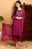 Silk Blend Purple Embroidered Straight Kurta Pant With Dupatta PKSKD1806