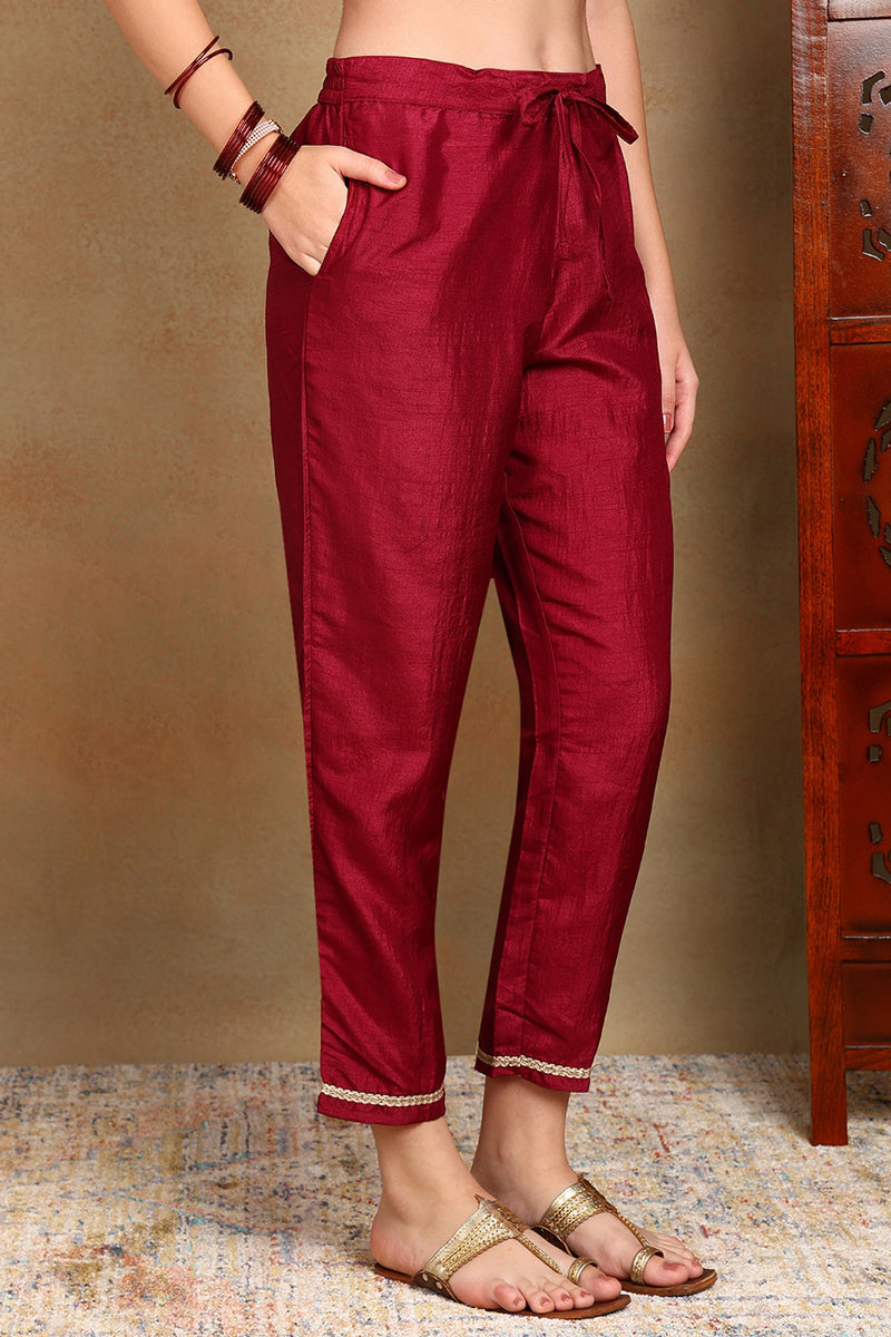 Maroon Silk Blend Solid Straight Suit Set PKSKD1811