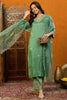 Green Silk Blend Floral Straight Suit Set PKSKD1845