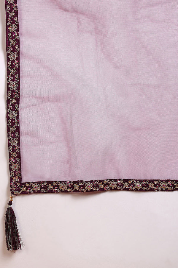 Wine Silk Blend Embroidered Straight Kurta Sharara With Dupatta PKSKD1873