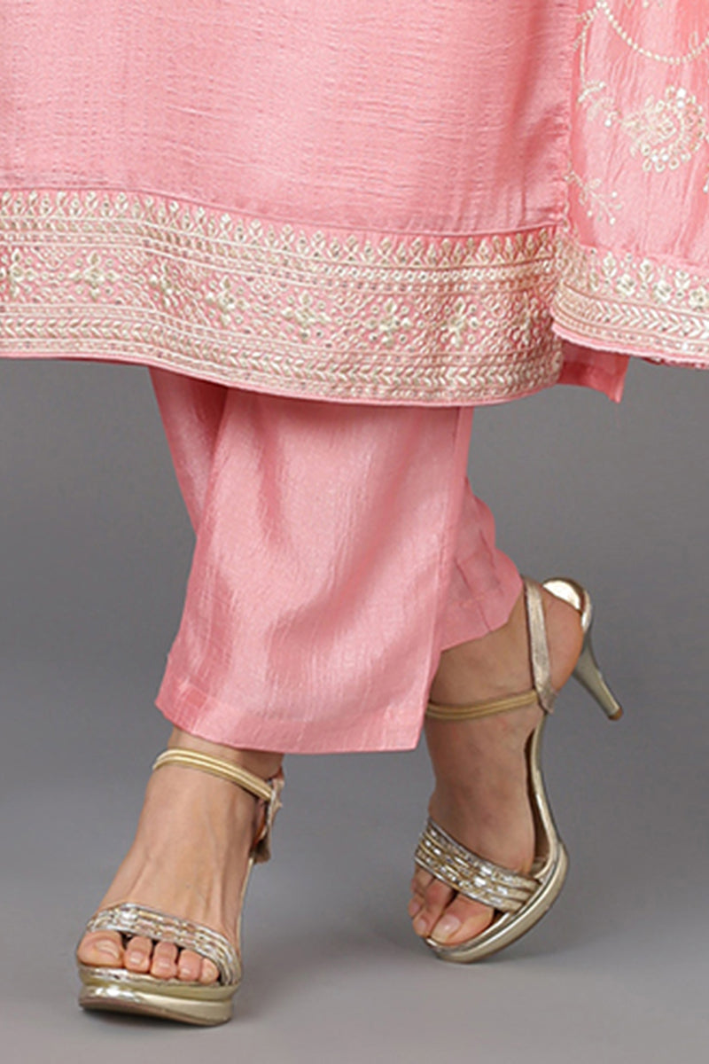 Pink Silk Blend Ethnic Motifs Straight Suit Set PKSKD1895