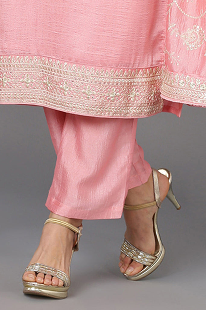 Pink Silk Blend Ethnic Motifs Straight Suit Set PKSKD1895