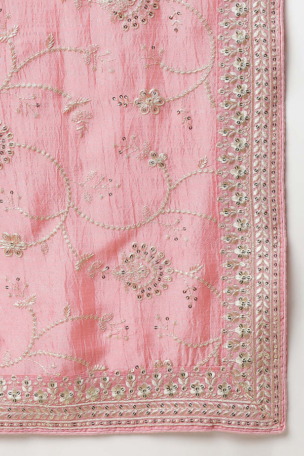 Pink Silk Blend Ethnic Motifs Straight Suit Set PKSKD1895