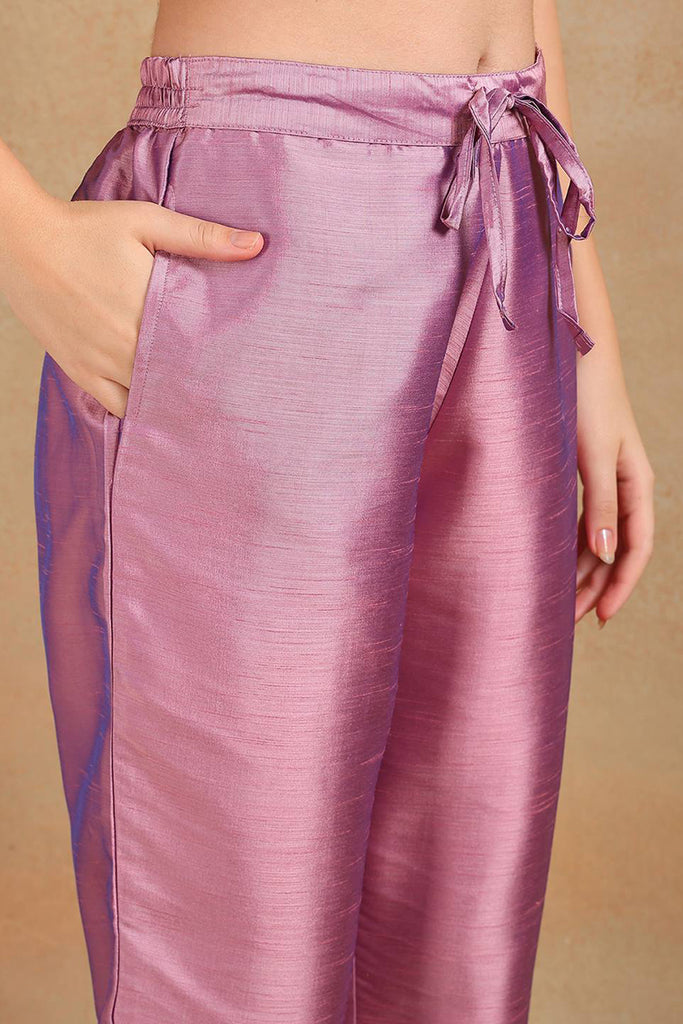 Lavender Silk Blend Straight Kurta Pant With Dupatta PKSKD1920