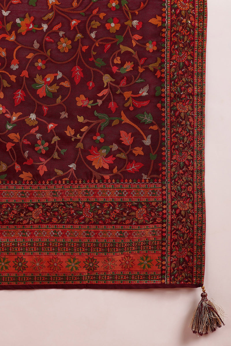 Burgundy Silk Blend Ethnic Straight Suit Set PKSKD1954
