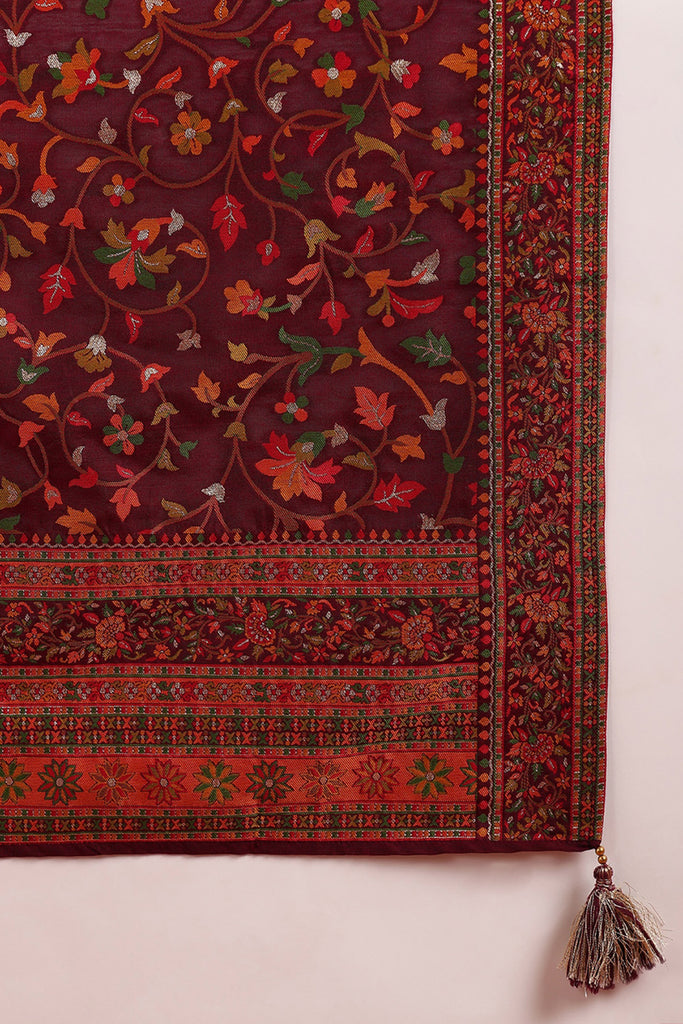 Burgundy Silk Blend Ethnic Straight Suit Set PKSKD1954