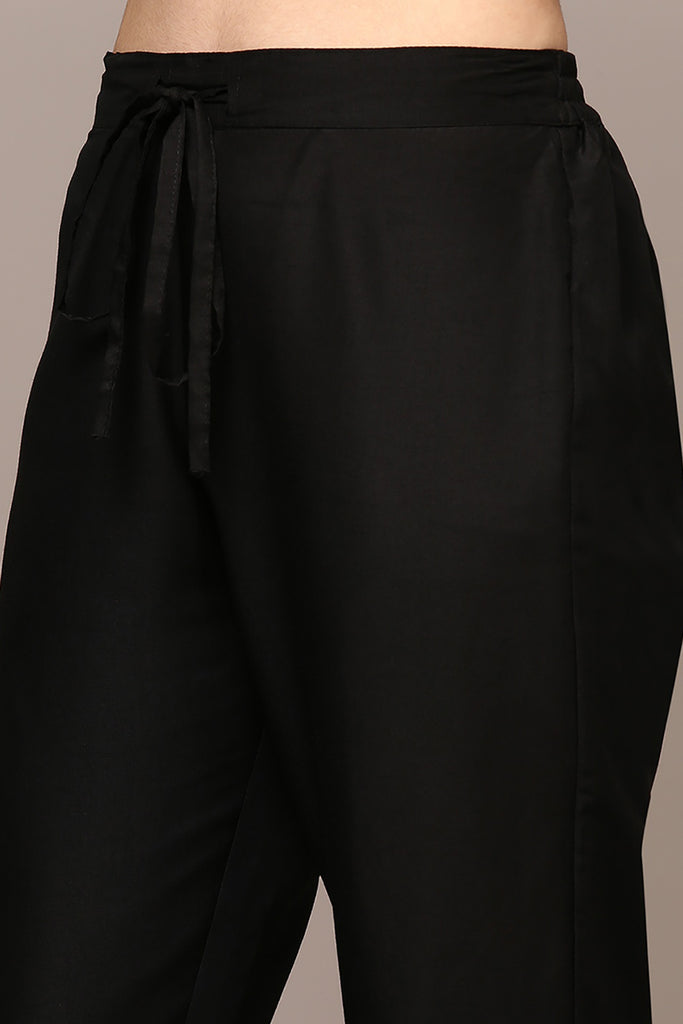Black Poly Chanderi Floral Straight Suit Set PKSKD1975