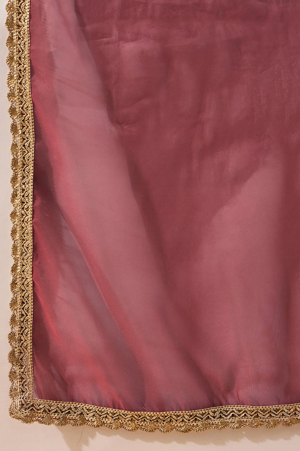 Mauve Poly Georgette Embroidered A-Line Suit Set PKSKD2008