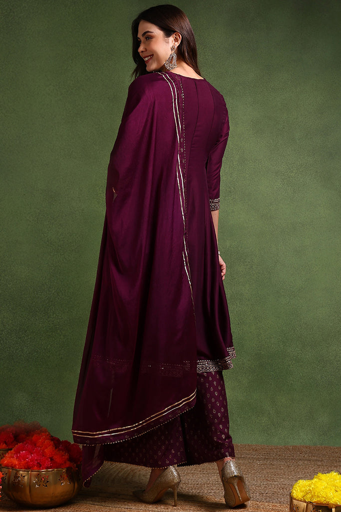 Purple Silk Blend Embroidered Anarkali Suit Set PKSKD2020