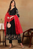 Black Silk Blend Solid Embroidered Flared Empire Suit Set PKSKD2030