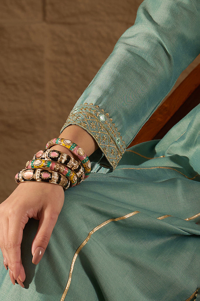 Sea Green Silk Blend Solid Embroidered Anarkali Suit Set PKSKD2036