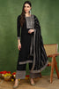 Black Silk Blend Solid Embroidered Straight Suit Set PKSKD2098