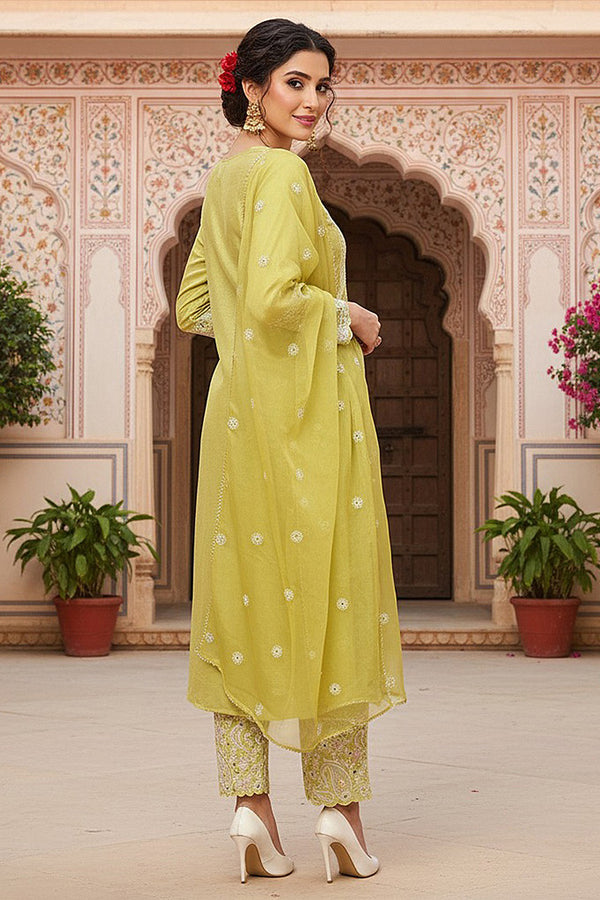 Yellow Silk Blend Solid Yoke Design Flared Style Suit Set PKSKD2125