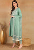 Sea Green Silk Blend Solid Embroidered Flared Style Suit Set PKSKD2142