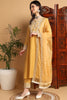 Yellow Silk Blend Solid Embroidered Flared Suit Set PKSKD2143