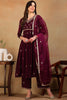 Purple Silk Blend Solid Embroidered Flared Empire Suit Set PKSKD2146