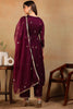 Purple Silk Blend Solid Embroidered Flared Empire Suit Set PKSKD2146