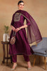 Purple Silk Blend Solid Yoke Design Flared Empire Suit Set PKSKD2156