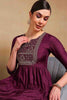 Purple Silk Blend Solid Yoke Design Flared Empire Suit Set PKSKD2156