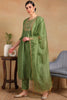 Green Silk Blend Solid Yoke Design Flared Empire Suit Set PKSKD2157