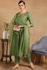 Green Silk Blend Solid Yoke Design Flared Empire Suit Set PKSKD2157