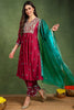 Red Silk Blend Solid Yoke Design Flared Suit Set PKSKD2158