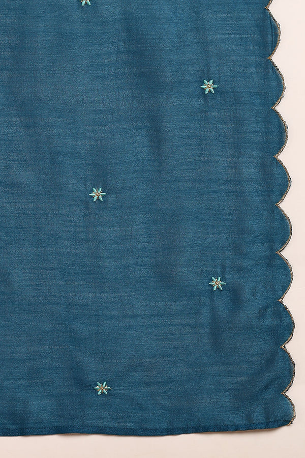 Blue Silk Blend Embroidered Straight Kurta Trousers With Dupatta PKSKD2172
