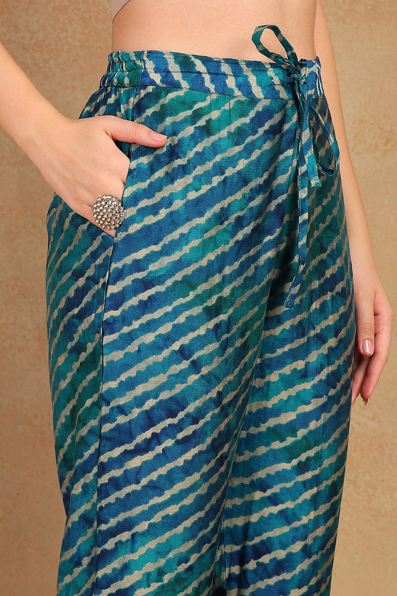Teal Silk Blend Ethnic Motifs Printed Straight Suit Set PKSKD2203