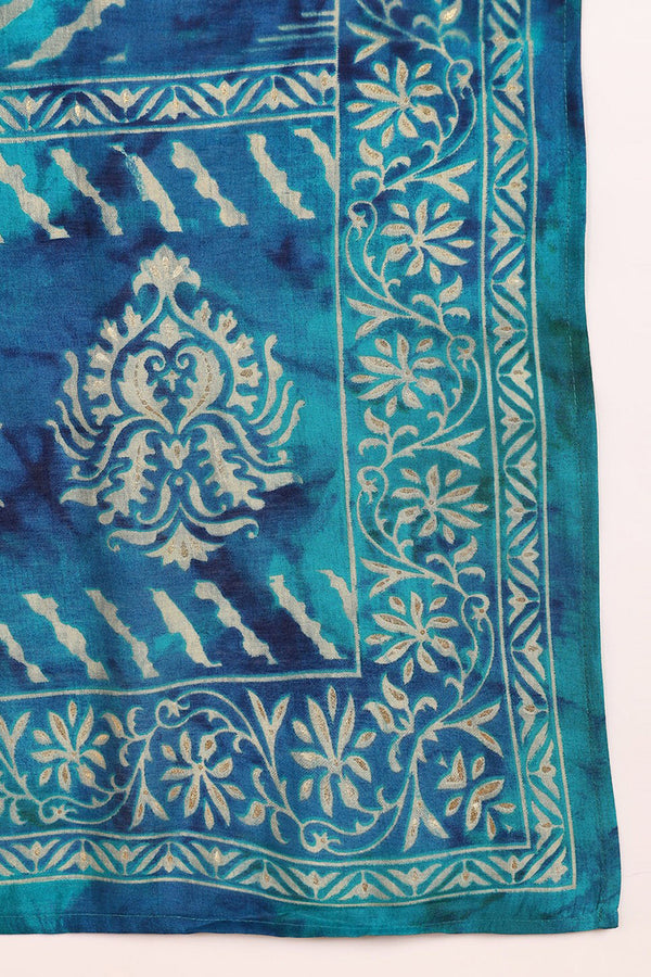 Teal Silk Blend Ethnic Motifs Printed Straight Suit Set PKSKD2203