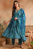 Teal Silk Blend Ethnic Motifs Printed Flared Suit Set PKSKD2205