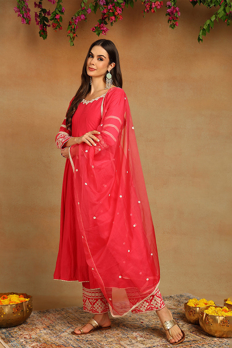 Pink Silk Blend Solid Embroidered Anarkali Suit Set PKSKD2213