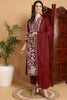 Maroon Silk Blend Solid Embroidered Straight Suit Set PKSKD2215