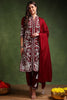 Maroon Silk Blend Solid Embroidered Straight Suit Set PKSKD2215