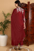 Maroon Silk Blend Solid Embroidered Straight Suit Set PKSKD2215