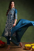 Teal Blue Silk Blend Solid Embroidered Straight Suit Set PKSKD2216