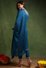 Teal Blue Silk Blend Solid Embroidered Straight Suit Set PKSKD2216