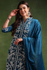 Teal Blue Silk Blend Solid Embroidered Straight Suit Set PKSKD2216