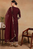 Burgundy Silk Blend Solid Embroidered Straight Regular Suit Set PKSKD2226