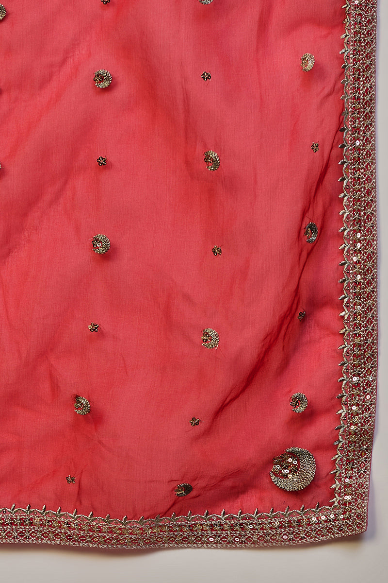 Pink Silk Blend Solid Embroidered Straight Suit Set PKSKD2232