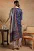 Navy Blue Silk Blend Embroidered Straight Suit Set PKSKD2236